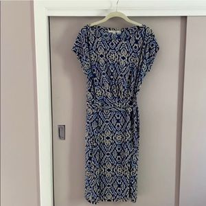 Boden Ikat Print Blue and Cream Dress sz 10 tall
